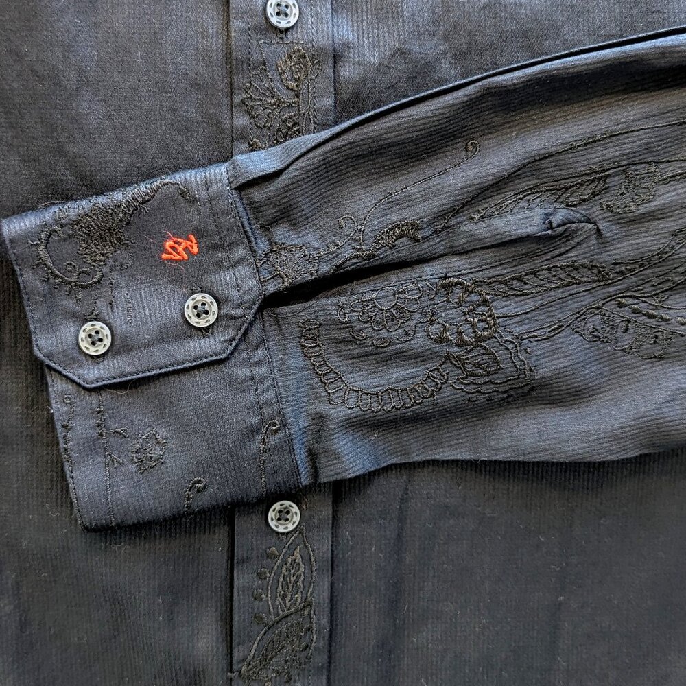 Robert Graham XL Black Button Down Shirt with Embroidery Detail